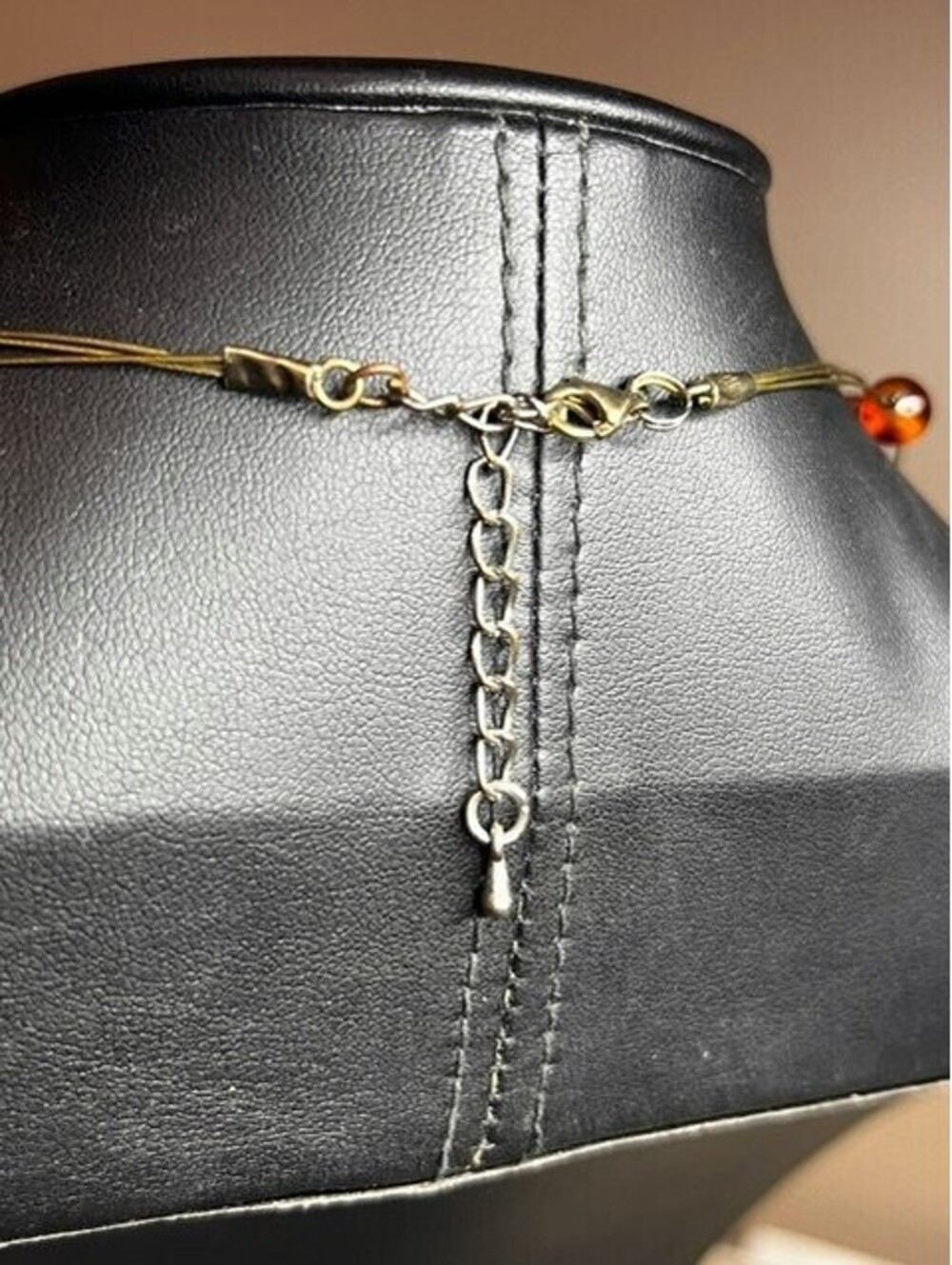 B5933 3-Strand Floating Amber Necklace Gold Tone Wire Sterling silver clasp 18" - Picture 3 of 3